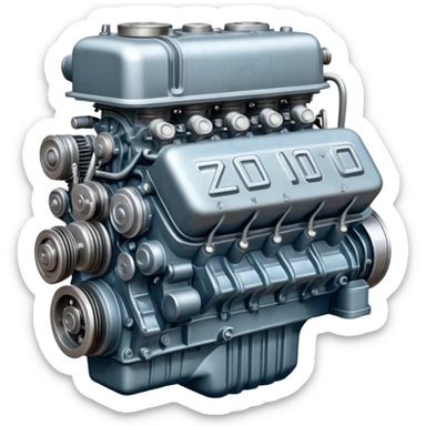 Detailed ZIL-130 V8 truck engine, Soviet automotive design, mechanical parts visible sticker