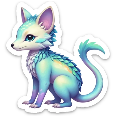 Colorful dark tropical iridescent pastel white glorious divine exotic cute cool beautiful shiny beautiful fantasy-vernid-Trico-oncilla-animal-Fakémon-hybrid-fursona (full body) sticker