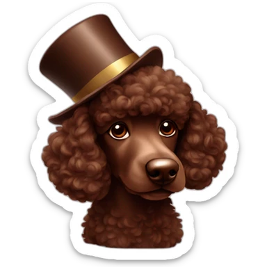 Chocolate poodle with cylinder hat sticker