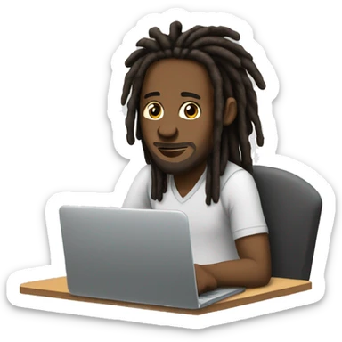 Black-guy-with-dreads-wearing-trackstuit-sitting-down-on-chair facing-foward-focused-on-laptop-computer- sticker