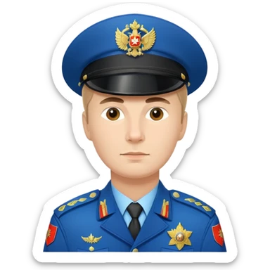 Russian policeman with traditional Russian police hat and uniform sticker