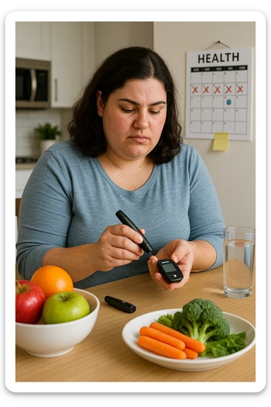 Donna con pcos che regola la sua glicemia immagine realistiche in italiano sticker