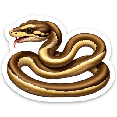 A close-up 3/4 view of the Ball Python with the front half raised slightly in an S-shape and its tongue flicking out. The head is angled curiously toward the viewer, showing both personality and motion. sticker