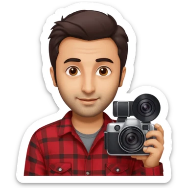 generate a pretty bratz emoji 
Make her look like Ranbir kapoor wearing a red flannel shirt, smirking and carrying a camera

he should look exactly  like ranbir kapoor!  sticker