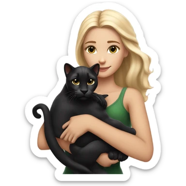 beautiful blonde girl holding a Black panther cat cof bengal origin in her arms sticker