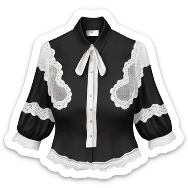 Realistic isolated black cap sleeve silk button up blouse with white lace. sticker