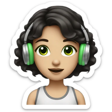 girl with dark hair and green eyes enjoys listen to music sticker