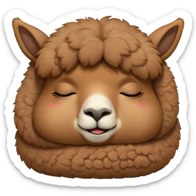 Meme-Worthy Cute Sleeping Brown Alpaca Portrait Emoji, Head resting peacefully with a contented smile, showcasing a delightfully sturdy build and a luxuriously soft brown fleece, eyes shut in a serene nap, Simplified yet hilariously adorable features, highly detailed, glowing with a soft, drowsy light, high shine, relaxed and utterly lovable, stylized with an air of playful laziness, bright and heartwarming, soft glowing outline, capturing the essence of a comically sleepy alpaca, so meme-worthy it feels like it could instantly become the next viral sensation of adorable slumber! sticker