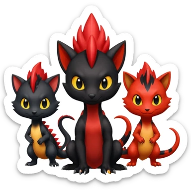 Shiny cool Fiery gothic evil black and red salandit-Liten-torracat with a red Mohawk  sticker