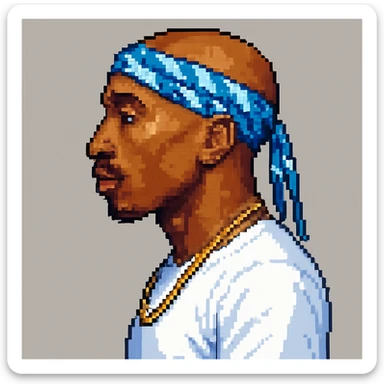 2Pac in the style of pixel art, side view, with a gold chain sticker