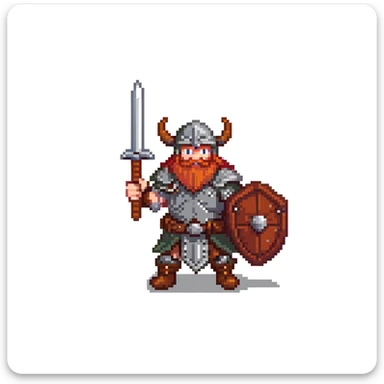pixel art ginger viking with red beard and armor, running animation frame 4, pushing off ground sticker