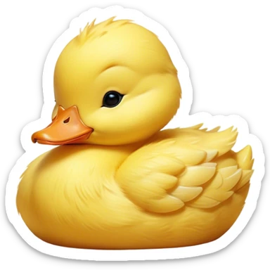 Meme-Worthy Cute Sleeping Yellow Baby Duck Portrait Emoji, Head resting peacefully with a contented smile, showcasing a delightfully tiny build and a luxuriously soft bright yellow downy coat, eyes shut in a serene, restful nap, Simplified yet hilariously adorable features, highly detailed, glowing with a soft, drowsy light, high shine, relaxed and utterly lovable, stylized with an air of playful laziness, bright and heartwarming, soft glowing outline, capturing the essence of a comically sleepy duckling, so meme-worthy it feels like it could instantly become the next viral sensation of adorable slumber! sticker
