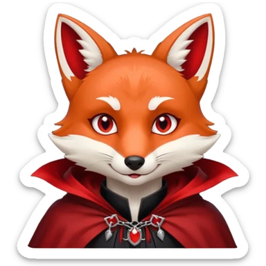 Vampire Pet, fox in red collar cloak, red eye, fang sticker