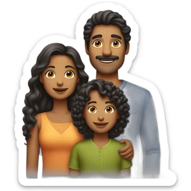 indian family with one dad and one son straight hair and one mom and one daughter curly hair sticker