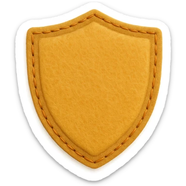 <StylePrompt>
  <Name>Minimal Felt Appliqué Icon</Name>
  <Description>
    A simplified plush icon style with soft felt textures, minimal facial features, and gentle stitching. Focuses on iconic shapes with low visual complexity for maximum clarity at small sizes.
  </Description>
  <VisualProperties>
    <Material>Felt</Material>
    <Texture>Soft, matte surface with faint fiber detail</Texture>
    <Stitching>
      <Type>Thin thread</Type>
      <Color>Muted orange or brown</Color>
      <Pattern>Sparse edge stitching only</Pattern>
    </Stitching>
    <Padding>Low to moderate—slightly puffy but not high-relief</Padding>
    <Edges>Smooth, rounded</Edges>
    <ColorPalette>
      <Primary>Warm yellows, oranges, and browns</Primary>
      <Accent>Minimal dark brown for eyes and nose</Accent>
      <Background>Plain or soft gradient, off-white preferred</Background>
    </ColorPalette>
  </VisualProperties>
  <FacialFeatures>
    <Eyes>Small circles, dark brown</Eyes>
    <Nose>Simple dot or triangle</Nose>
    <Mouth>Omit or use curved line only</Mouth>
    <DetailLevel>Low</DetailLevel>
  </FacialFeatures>
  <Rendering>
    <Lighting>Flat and soft, minimal shadows</Lighting>
    <Perspective>Side or front profile, no complex angles</Perspective>
  </Rendering>
  <Applicability>
    <SubjectType>Animals, objects, icons</SubjectType>
    <OutputFormat>Flat icon or patch-style asset</OutputFormat>
  </Applicability>
</StylePrompt>


{subject} = shield sticker