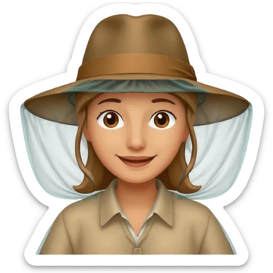 person wearing a mosquito net and a indiana jones hat combination  sticker