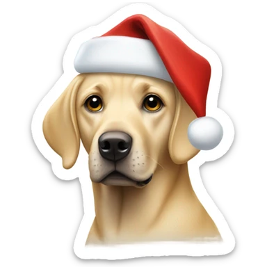 Blonde Labrador wearing a Santa hat sticker