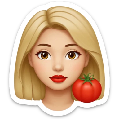 A woman in her 20s with medium hair without bangs, with double eyelids, a round face shape, with a confident look on her face. And her nickname is tomato. sticker