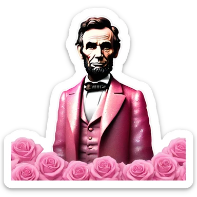Pink ombre statue of Abraham Lincoln with glitter and roses  sticker