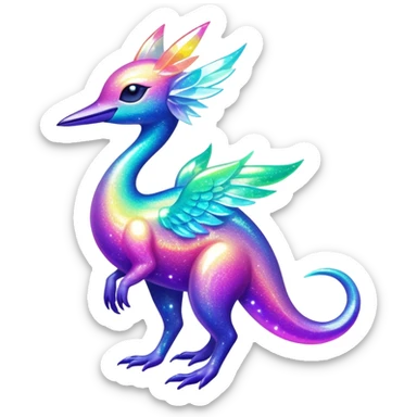 Shiny Exotic Tropical Colorful Neon-colored Glittery Ethereal Sparkly Amaura-Aurorus-Fakémon-hybrid-creature (full body)  sticker
