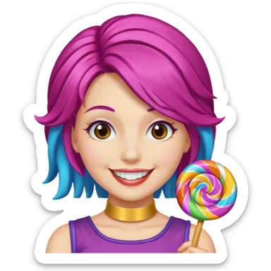 colorful hair woman with candy costume sticker