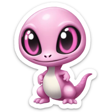 White, Shiny, Chibi, White, Pink eyes, Anthro-Sona-Lizard-Alien-Salazzle-Fakémon, Full Body sticker
