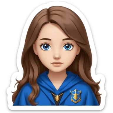 gorgeous Girl with light skin, blue eyes, long brown hair, wears ravenclaw black and blue robes  sticker