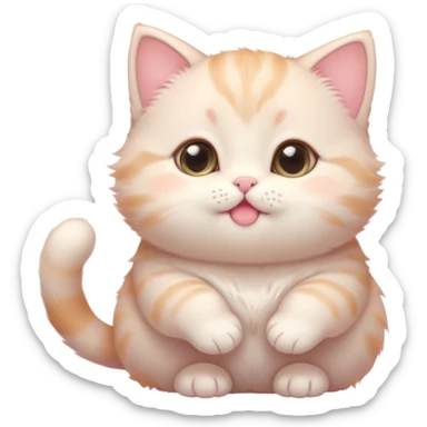 Cinematic chubby pastel kitten, big round eyes full of wonder, tiny paws reaching up, soft fluffy fur glowing in warm light, delicate heart-shaped nose, irresistibly cute and snuggly. sticker