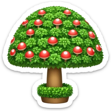 mushroom shaped topiary tree emoji, umbrella shaped green bush, cute emoji style, white background sticker