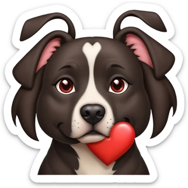 Brunette with a heart in the shape of a big black amstaff dog sticker