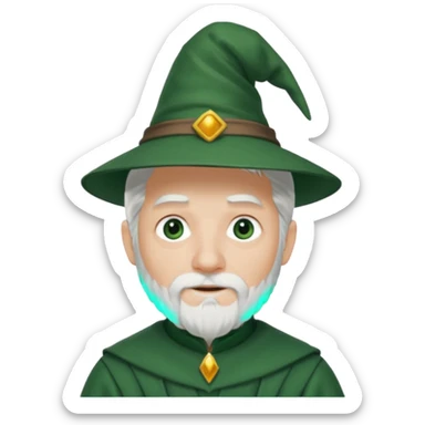 The Wizard from The Land of Oz with white hair and short beard, dark green outfit sticker