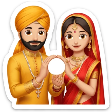 Two hands in a engagement..One hand of groom and one hand of bride. Bride hand - red/yellow saree. groom- light orange punjabi (oonly hands will be visible in the image). Groom's hand is holding a ring and bride's hand will be wearing the ring sticker