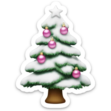 christmas tree with snow and light pink ornaments  sticker