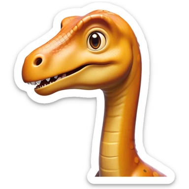 Cinematic Comical Brachiosaurus Portrait Emoji, Head tilted dramatically with an exaggeratedly surprised expression, featuring a tiny, animated head atop an impressively long neck, with wide, comically expressive eyes and a subtly quirky posture, Simplified yet humorously expressive features, highly detailed, glowing with a slightly sassy golden glow, high shine, dramatic yet playful, stylized with an air of cheeky prehistoric mischief, soft glowing outline, capturing the essence of a meme-worthy Brachiosaurus that looks ready to playfully leap its way into viral fame! sticker