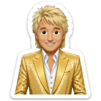 Rod Stewart with gold sequin suit jacket sticker