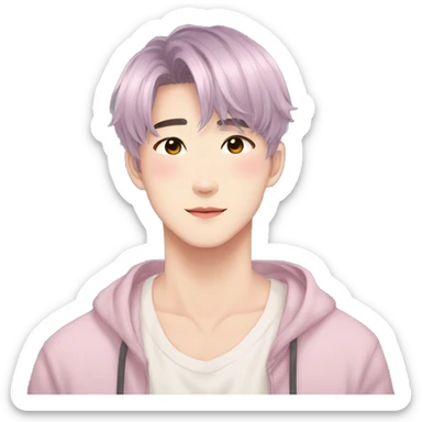 Gorgeous bright sparkly romantic Asian anime gentle man with blushing face aesthetic trending style outside sticker