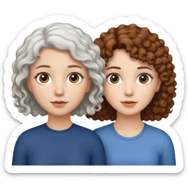 Crie um emoji meu e da minha mãe eu tenho cabelos cacheados e ela tem o cabelo liso curto e branco, nos duas somos cores branca sticker