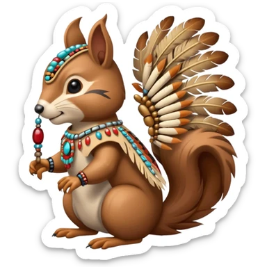 Full Robotic squirrel wearing native American regalia with feathers and beads sticker