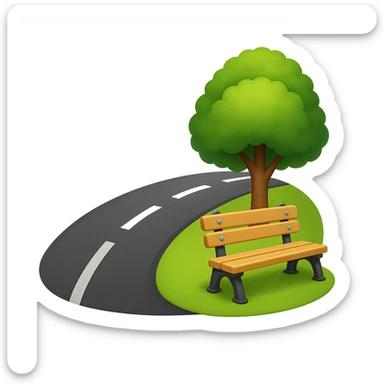 Emphasize the street and reduce the number of trees in the image. The style should resemble emoji style with a transparent background. sticker