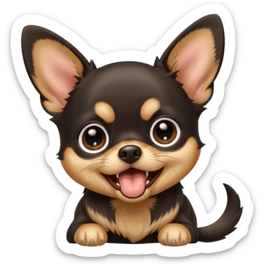 A high-resolution photo-realistic digital illustration of a cute black and tan chihuahua with big eyes yawning. sticker