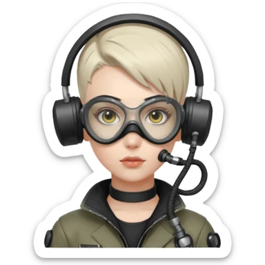 cyberpunk gasmask girl programmer buzzcut hair sticker