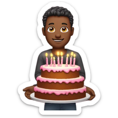 A man offering a huge birthday cake sticker