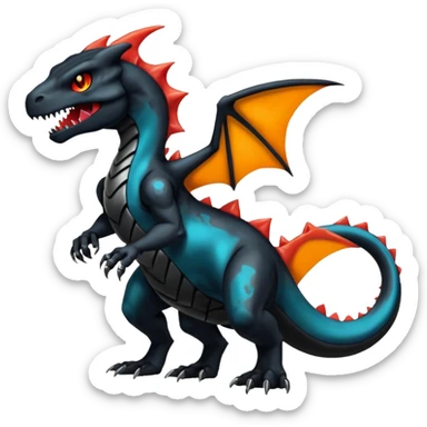 Shiny Black Gothic Futuristic Spooky Evil Exotic Colorful Dark Duskull-Salandit-Charizard-Charmeleon-Fakémon-hybrid-creature (full body)  sticker
