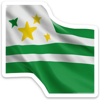 Azad Kashmir flag with 4 geen strips in between 4 white strips with uper left corner yellow square and on right square with green rectangle with small moon and star ini t sticker
