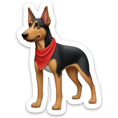 Coonhound/German Shepherd dog wearing small plain red bandana walking with left floppy ears sticker