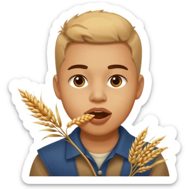 Campechano mordiendo una ramita de trigo en la boca sticker