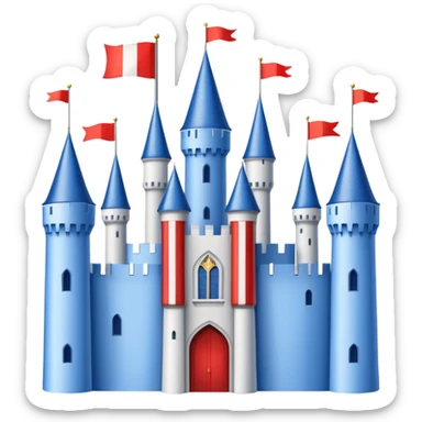 The flag has a yellow background with four horizontal red stripes running across it. In the upper left corner, there is a blue rectangle containing a white, stylized castle with three towers, the middle tower being taller than the others. sticker