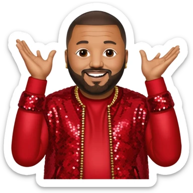 DJ Khaled with dark brown hair, red sequin outfit sticker