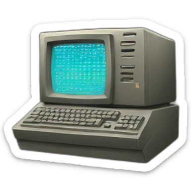 An ancient computer with glitches on monitor sticker