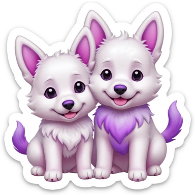 two white dogs with pink and purple dyed ears and paws sticker